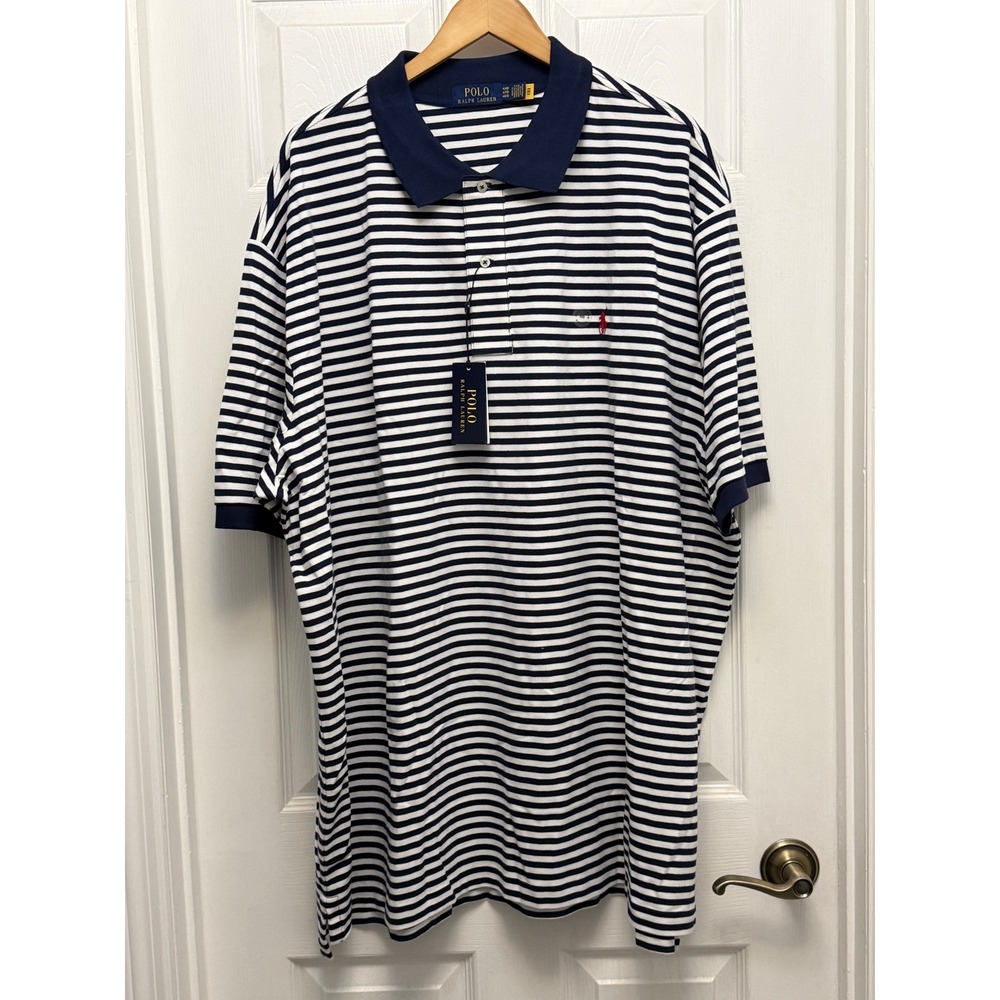 Polo Ralph Lauren Polo Shirt Mens 4XB Navy White NEW Striped Big & Tall Mesh